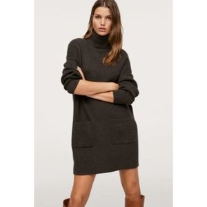 MANGO New Cable Knit Turtleneck Dress In Chocolate Brown